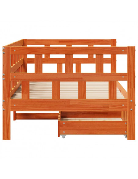 Divano Letto con Cassetti Marrone Cera 90x190 cm Massello Pino