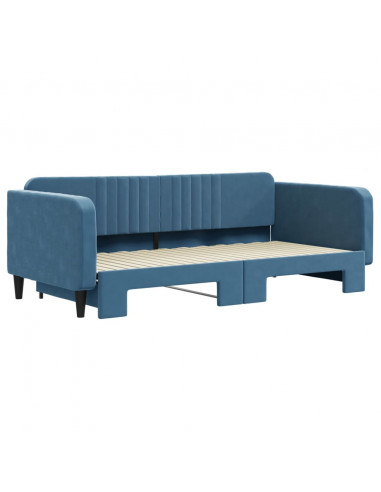 Divano Letto con Letto Estraibile Blu 100x200 cm in Velluto