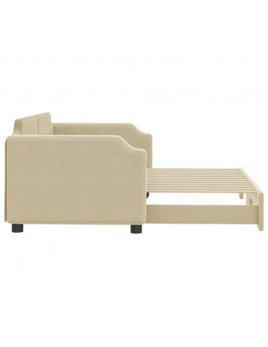 Divano Letto con Letto Estraibile Crema 90x200 cm in Tessuto
