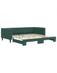 Divano Letto con Letto Estraibile Verde Scuro 100x200cm Velluto 2