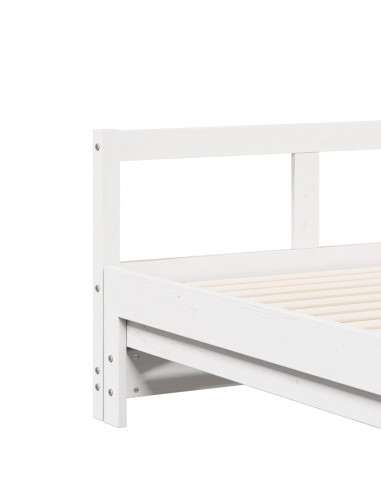 Divano Letto con Rotelle e Materasso Bianco 80x200 cm in Pino