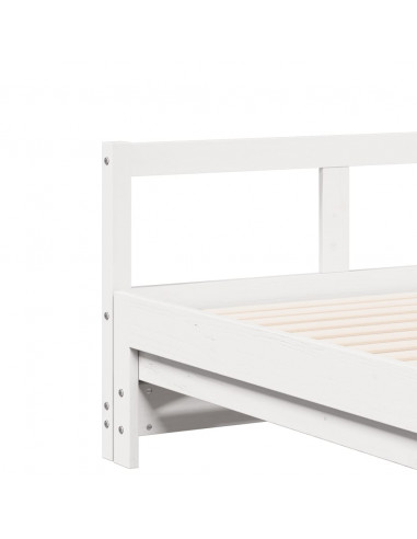 Divano Letto con Rotelle e Materasso Bianco 90x200cm Legno Pino