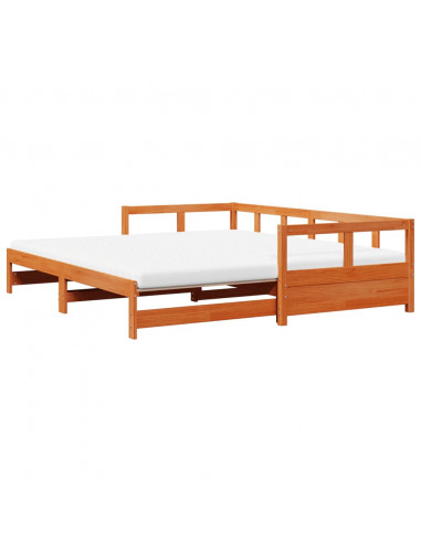 Divano Letto con Rotelle e Materasso Marrone Cera 80x200cm Pino