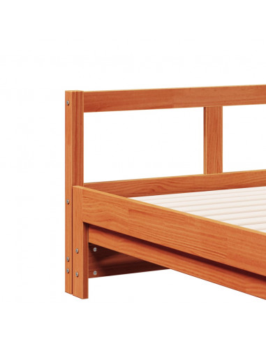 Divano Letto con Rotelle e Materasso Marrone Cera 80x200cm Pino