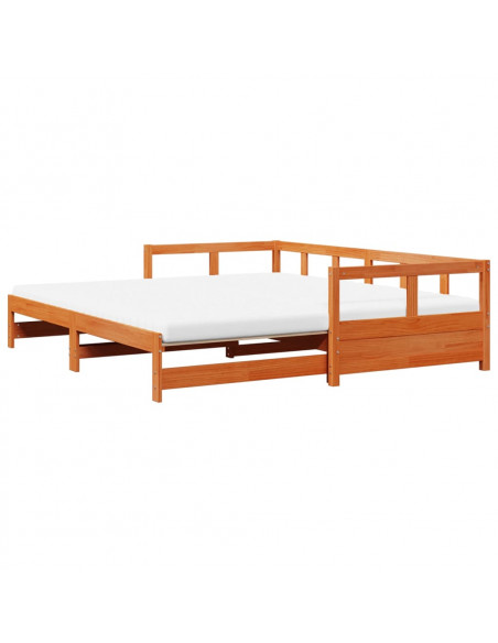 Divano Letto con Rotelle e Materasso Marrone Cera 90x190cm Pino