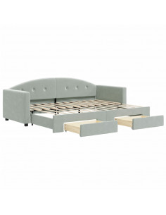 Divano Letto Estraibile Cassetti Grigio Chiaro 80x200cm Velluto 2