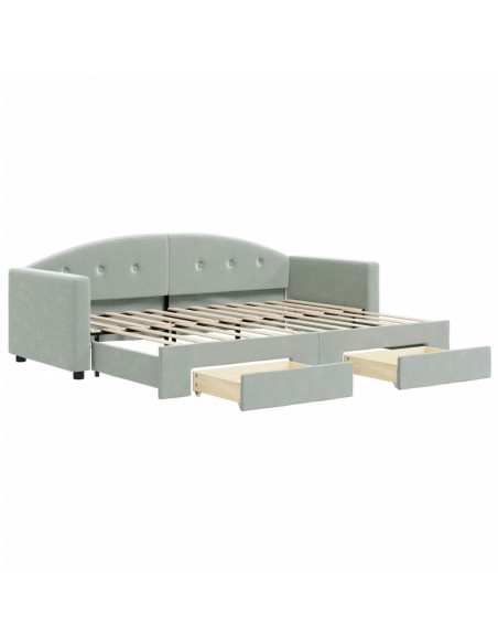 Divano Letto Estraibile Cassetti Grigio Chiaro 80x200cm Velluto