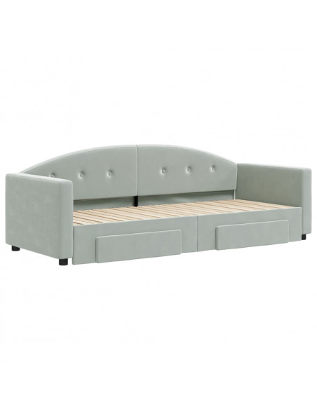 Divano Letto Estraibile Cassetti Grigio Chiaro 80x200cm Velluto