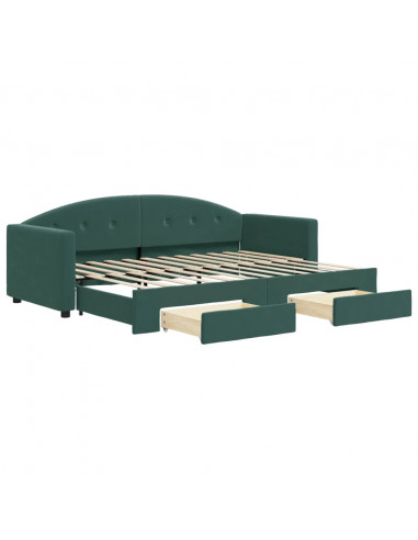Divano Letto Estraibile Cassetti Verde Scuro 80x200cm Velluto