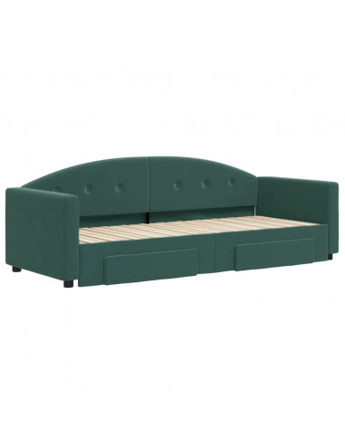 Divano Letto Estraibile Cassetti Verde Scuro 80x200cm Velluto