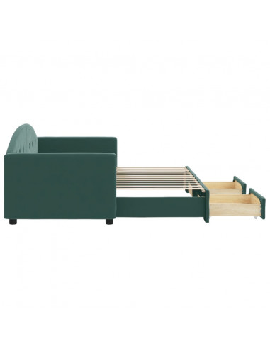 Divano Letto Estraibile Cassetti Verde Scuro 80x200cm Velluto