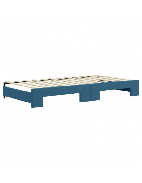 Divano Letto Estraibile con Cassetti Blu 100x200 cm in Velluto