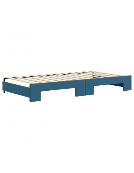 Divano Letto Estraibile con Cassetti Blu 100x200 cm in Velluto