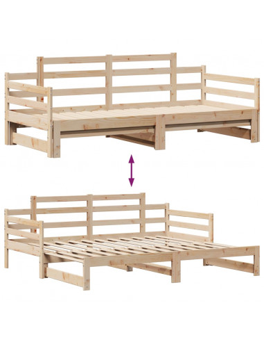 Dormeuse con Letto Estraibile e Cassetti 80x200cm Massello Pino