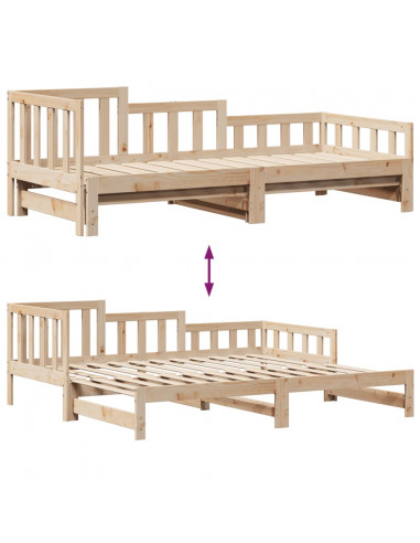 Dormeuse con Letto Estraibile e Cassetti 90x190cm Massello Pino