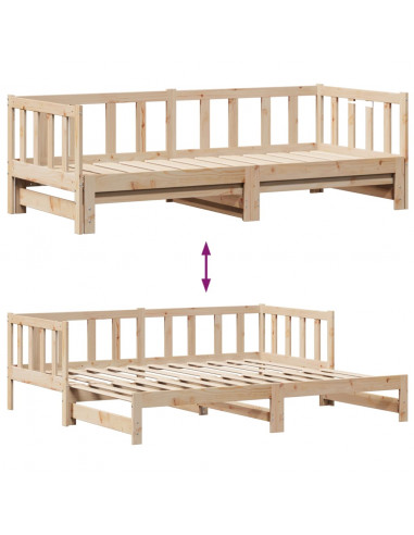 Dormeuse con Letto Estraibile e Cassetti 90x200cm Massello Pino