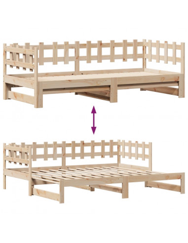 Dormeuse con Letto Estraibile e Cassetti 90x200cm Massello Pino