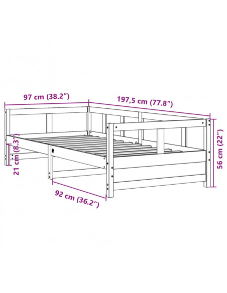 Dormeuse con Materasso Bianca 90x190 cm Legno Massello di Pino