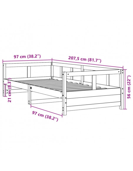 Dormeuse con Materasso Marrone 90x200 cm Legno Massello di Pino