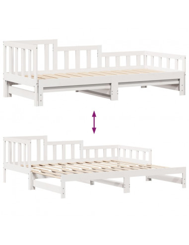 Dormeuse Letto Estraibile e Cassetti Bianco 90x190cm Legno Pino