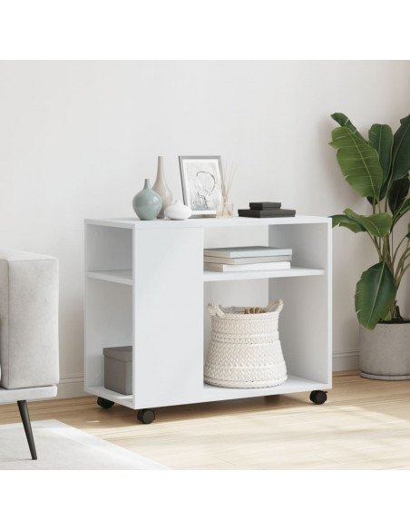 Tavolino con Ruote Bianco 70x35x60 cm in Truciolato