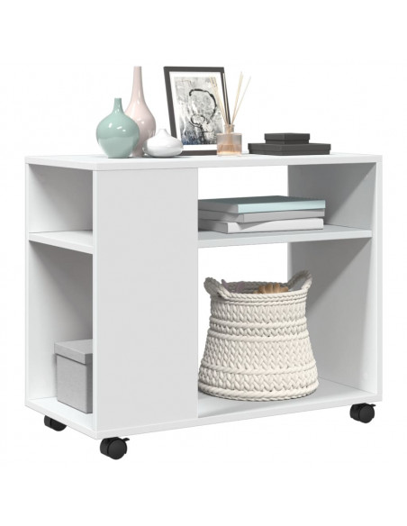 Tavolino con Ruote Bianco 70x35x60 cm in Truciolato