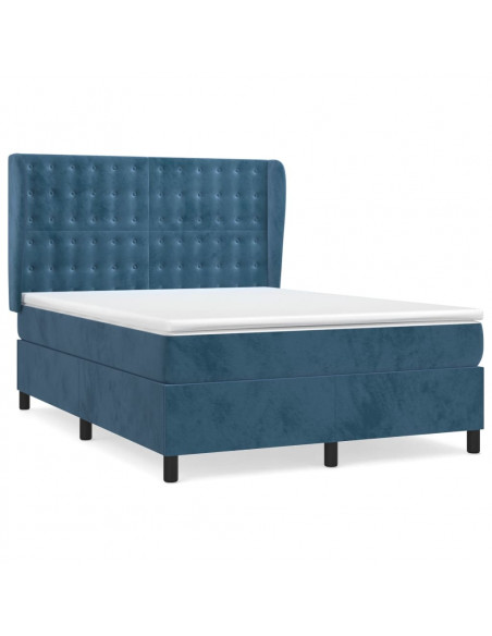 Giroletto a Molle con Materasso Blu Scuro 140x190 cm in Velluto