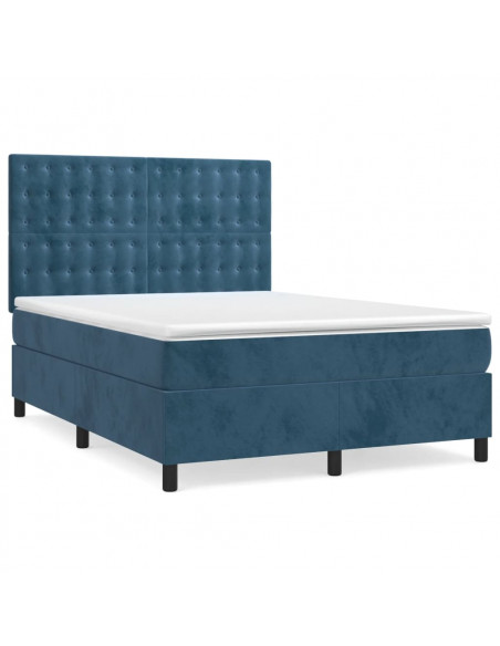 Giroletto a Molle con Materasso Blu Scuro 140x190 cm in Velluto
