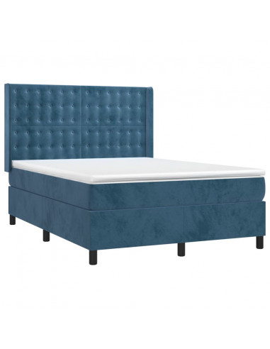 Giroletto a Molle con Materasso Blu Scuro 140x200 cm in Velluto