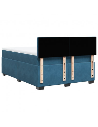 Giroletto a Molle con Materasso Blu Scuro 140x200 cm in Velluto