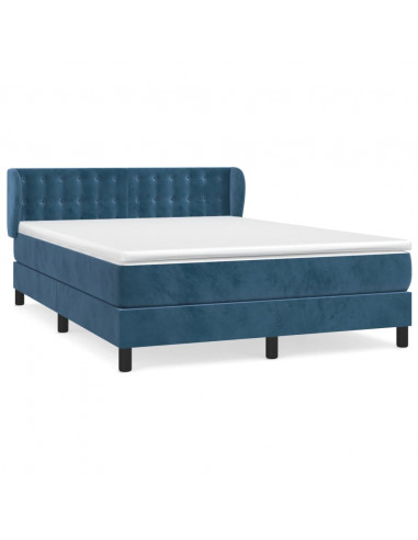 Giroletto a Molle con Materasso Blu Scuro 140x200 cm in Velluto