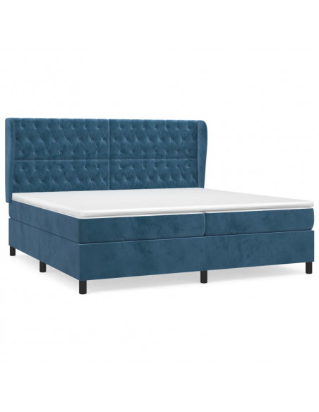 Giroletto a Molle con Materasso Blu Scuro 200x200 cm in Velluto