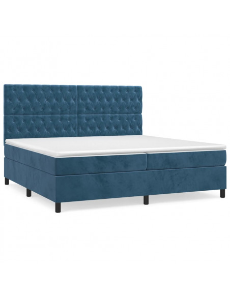 Giroletto a Molle con Materasso Blu Scuro 200x200 cm in Velluto