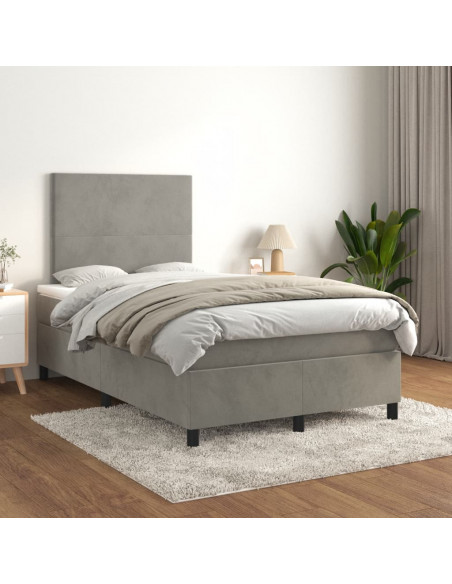 Giroletto a Molle con Materasso Grigio Chiaro 120x190cm Velluto