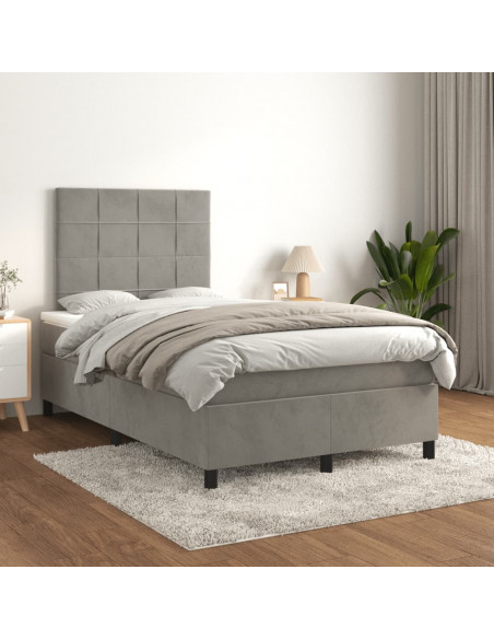 Giroletto a Molle con Materasso Grigio Chiaro 120x190cm Velluto