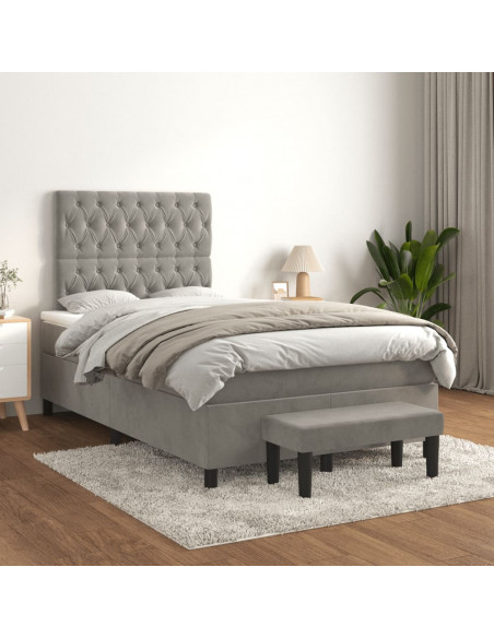 Giroletto a Molle con Materasso Grigio Chiaro 120x190cm Velluto