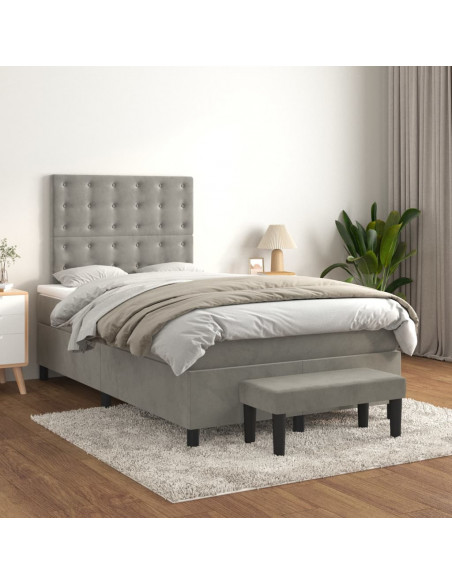 Giroletto a Molle con Materasso Grigio Chiaro 120x190cm Velluto