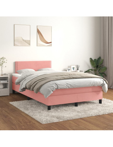 Giroletto a Molle con Materasso Rosa 120x190 cm in Velluto