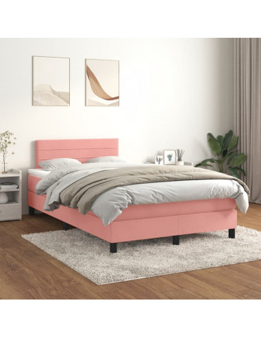 Giroletto a Molle con Materasso Rosa 120x190 cm in Velluto
