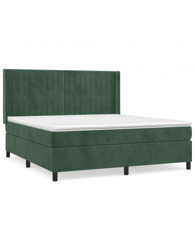 Giroletto a Molle con Materasso Verde Scuro 160x200 cm Velluto