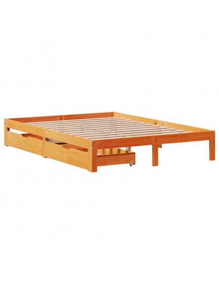 Giroletto Cassetti Marrone Cera 135x190 cm Legno Massello Pino