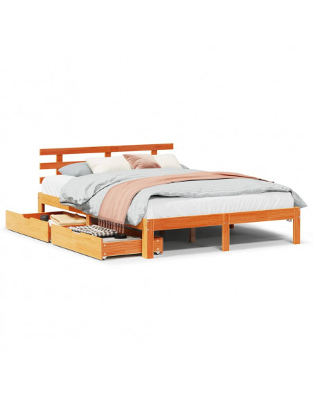 Giroletto Cassetti Marrone Cera 135x190 cm Legno Massello Pino