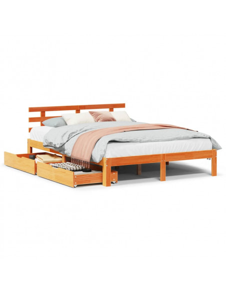 Giroletto Cassetti Marrone Cera 140x190 cm Legno Massello Pino