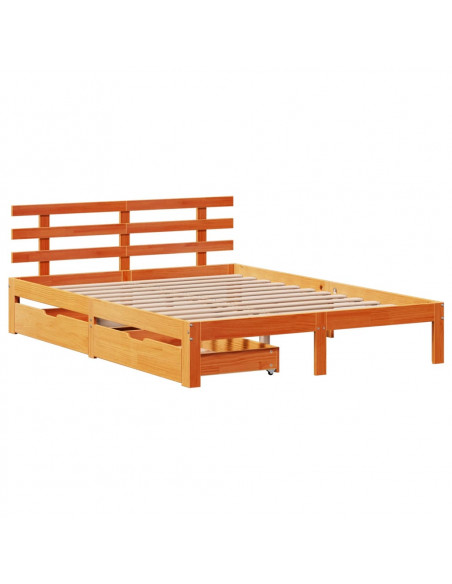 Giroletto Cassetti Marrone Cera 140x190 cm Legno Massello Pino