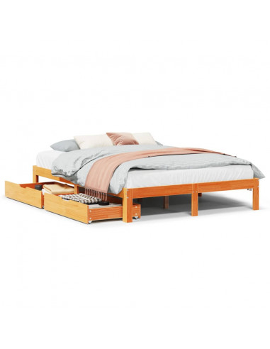 Giroletto Cassetti Marrone Cera 140x190 cm Legno Massello Pino