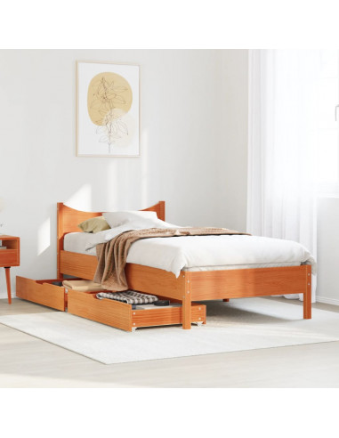 Giroletto Cassetti Marrone Cera 75x190cm in Legno Massello Pino