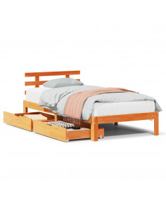 Giroletto Cassetti Marrone Cera 75x190cm in Legno Massello Pino 2