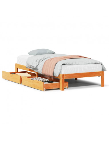 Giroletto Cassetti Marrone Cera 90x190cm Legno Massello di Pino