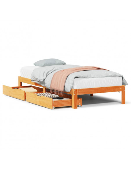 Giroletto Cassetti Marrone Cera 90x190cm Legno Massello di Pino