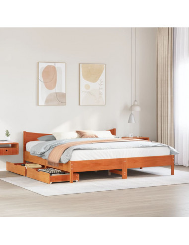 Giroletto con Cassetti Marrone Cera 180x200 Legno Massello Pino